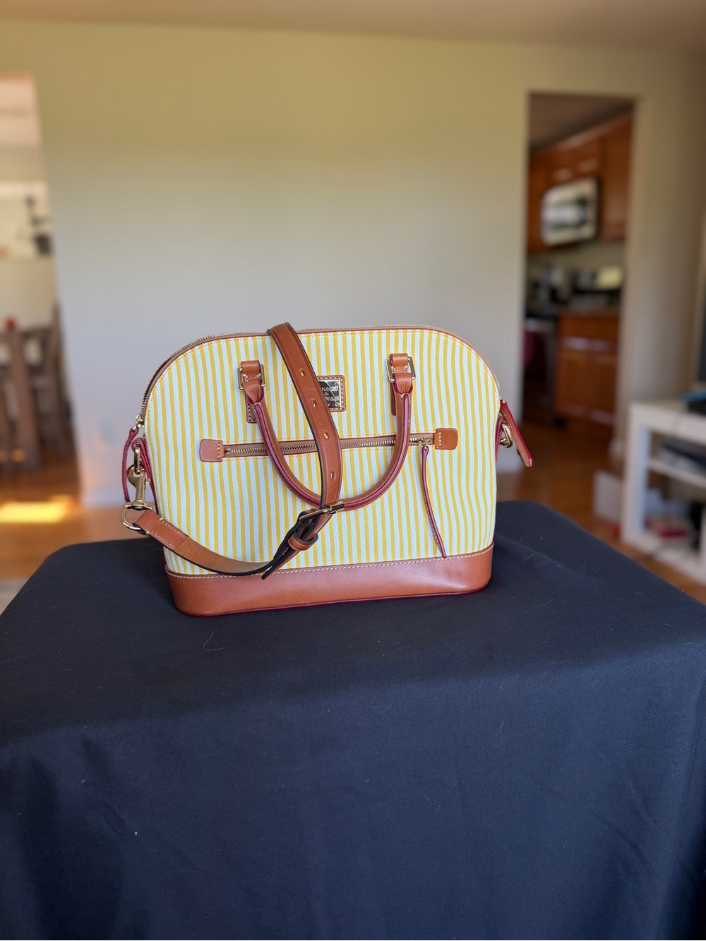 Dooney & Bourke Yellow Striped Satchel with Brown Trim